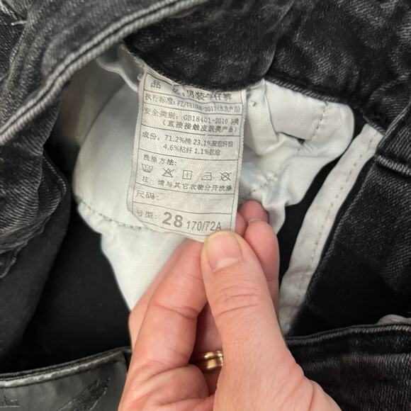 Black Patchwork Skinny Jeans Size 28 Distressed Punk Y2K Graphic Denim Pants - Picture 5 of 5